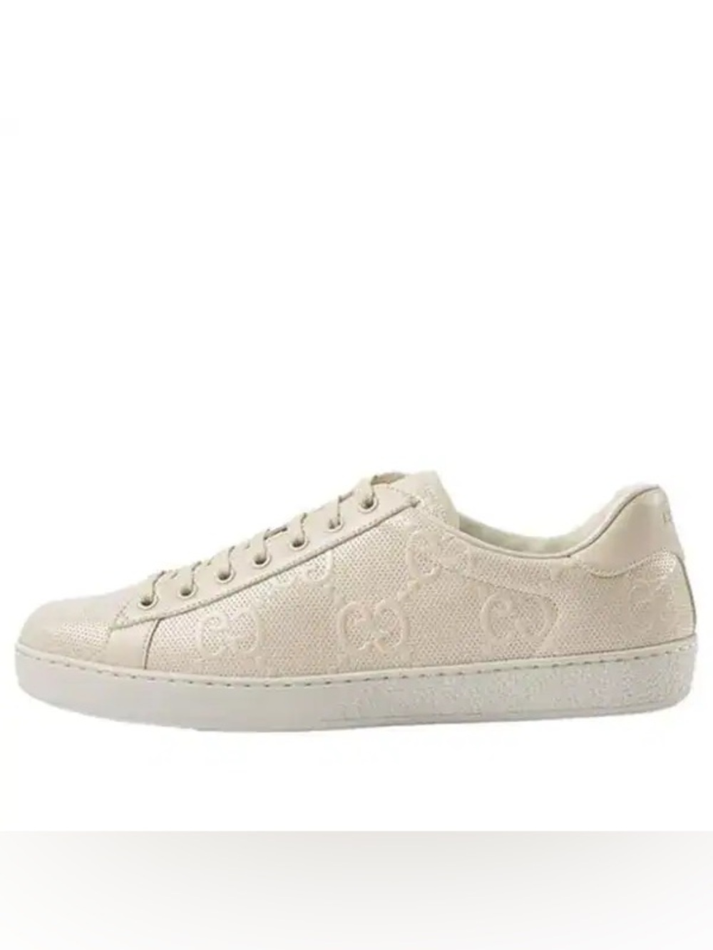 Gucci Women’s Ivory Ace GG Low-Top Lace-Up Embossed Sneakers Size 37 1/2